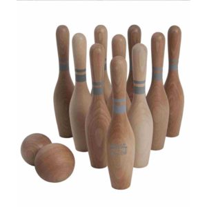 Kegelspiel aus Holz – 10 Kegel und 2 Kugeln